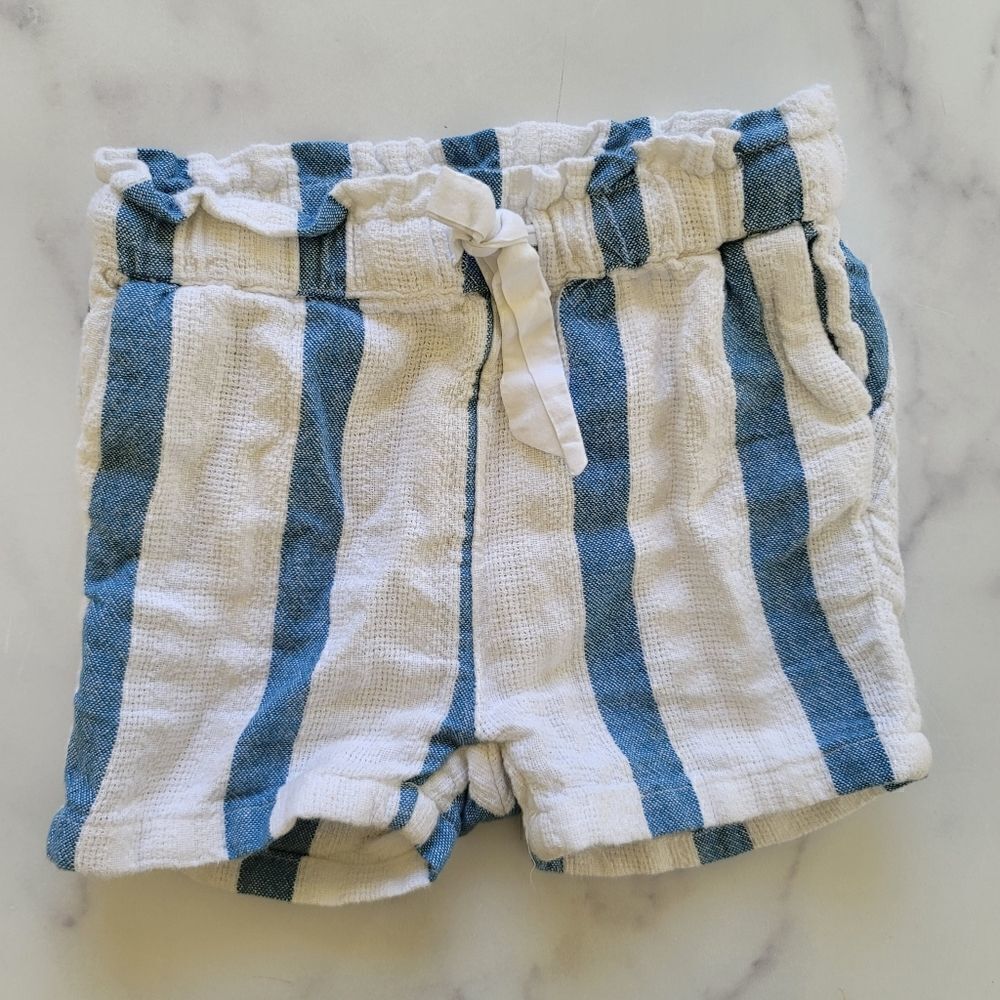 H&M 12-18 month blue white striped nautical pull on muslin shorts 100% cotton
